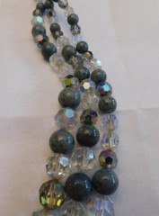 Vtg 1960 Christian Dior Signed 3 Strand Gray Art Glass AB Crystal Bead Necklace