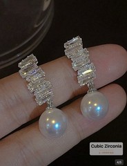 1 Pair Elegant Vintage Geometric Copper Earrings Inlaid With Zirconia Faux Pearl