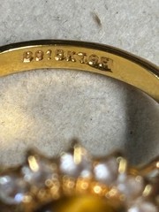 Size 7 TIGERS EYE oval Clear Rhinestone COCKTAIL RING DO 18Kt GE gold plate