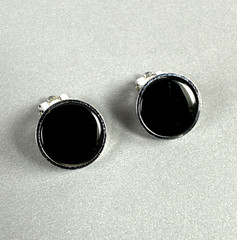 VTG TEKA Theodor Klotz Germany 925 Sterling Silver Onyx MCM Clip Earrings 0.5″