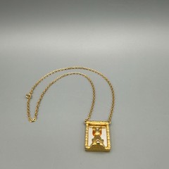 Vintage JJ Rabbit Looking In The Mirror Gold Tone Necklace Easter Spring 16″