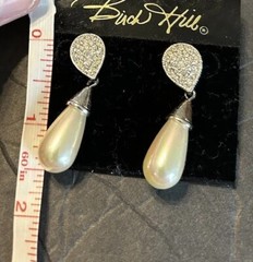 Vintage Birch Hill Drop Dangle Pierced Earrings Faux Pearl Rhinestones New