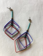 Vintage Big ’80s Colorful Geometric Pierced Dangle Earrings