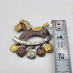 Vintage Mixed Metal Rocking Horse Los Animales Charm Pin Brooch LC Liz Claiborne