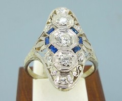.50 ctw Diamonds European Cut 18k White Gold France Cut Natural Sapphires Ring
