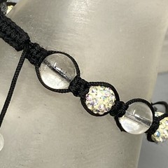 Glass Bead Bracelet Clear Druk Speckled AB Rhinestone Tension Cord Adjustable