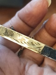 VTG 1930s Engraved Scroll Octagon Shaped Bangle Bracelet Opens W/ Chain