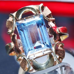 14k multi tone gold ring 4.50ct London blue topaz solitaire sz 7.5 antique 4.3gr
