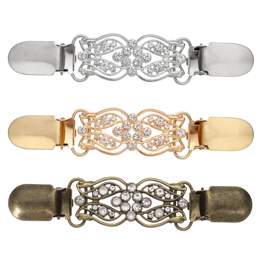 3Pcs Dress Clips Back Cinch, Sweater Clips (Ornate Floral, 3 Colors)