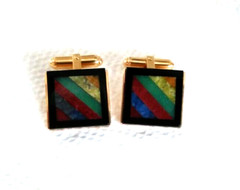 Vintage Gold Tone Square .5″ Multiple Inlays Stunning Men’s Cufflinks