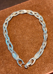Vintage MONET Silver Tone Bracelet 7.25” Braided Herringbone Fold Over Clasp