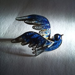 Vintage 800 Silver Filigree Plique A Jour Enamel Blue Bird Pin Brooch