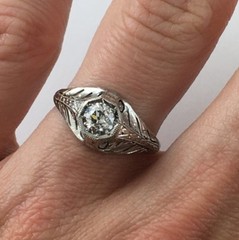 Unique .42 Carat Antique Diamond Filigree Ring 18K New Old Stock Jewelers Vault