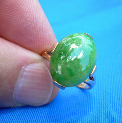 Original EARTH MINED Green Jadeite JADE Deco Engagement Ring 14K GOLD Solitaire