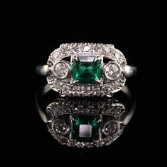 East West Retro Style Trilogy Ring 2.2 Ct Lab Created Emerald 10k White Gold