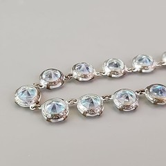 Vintage Open Bezel Necklace Aurora Borealis Round Linked Beads 17″