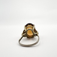 Vintage Cocktail Ring Faux Topaz Faceted Glass Brown Oval Stone Boho Chic Sz 6.5