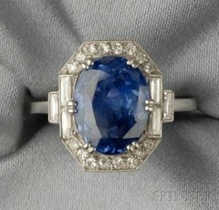 Art Deco Antique 4.10 Ct Natural Sapphire Vintage Wedding Ring 925 Silver