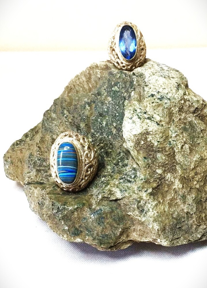 Vintage, Unique Natural Calsilica or Faceted Tanzanite Quartz, Sterl.Silver Ring