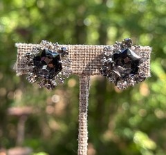 Vintage Beau Jewels Smoky Gray & Clear Rhinestone Clip On Earrings Silver Tone