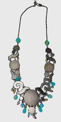 Ayala Bar Statement Necklace Turquoise Mosaic Beaded Bib Adjustable Signed 16.5″