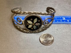 VINTAGE ALPACA MEXICO INLAY STYLE CUFF BRACELET JEWELRY