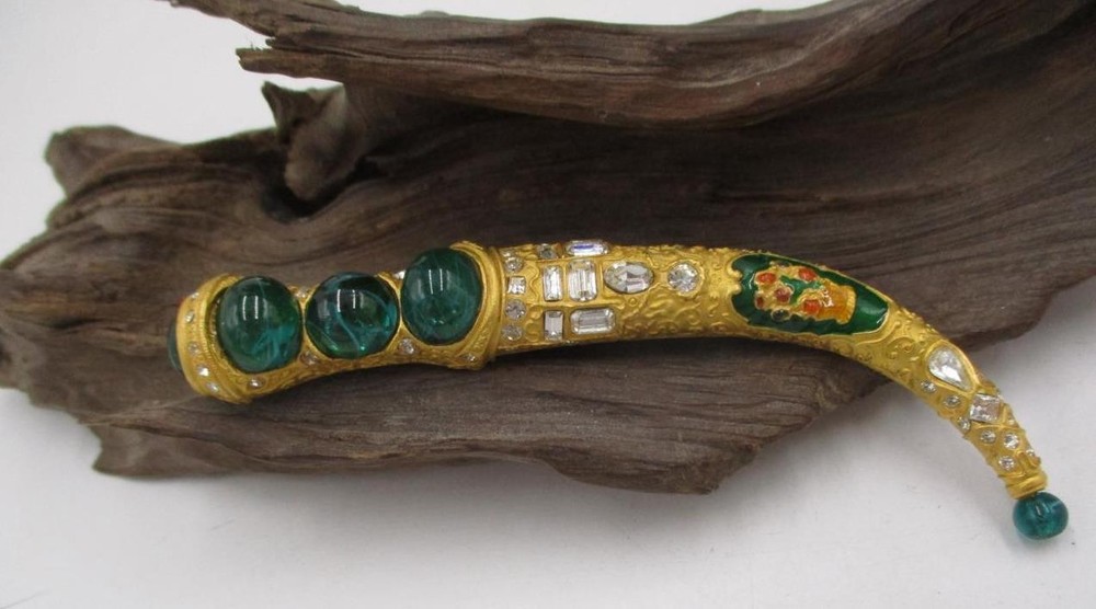 Vtg Topkaki Dagger Rhinestone Sword Pin Brooch 4.25″ Jambiya Shad of Persia