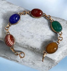 VTG Symmetalic Sterling 1/20th 14K Gold Scarab Gemstone Bracelet 6.75in