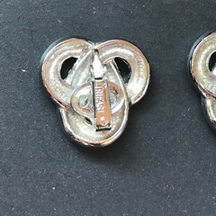 Estate Trifari Signed Silvertone Twist Knot Clip Earrings – marked on back of