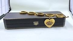 RARE Vintage Juicy Couture Large Link Crystal Crown Heart Charm Bracelet W/ Box