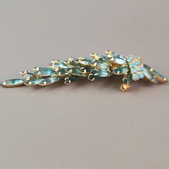Vintage Rhinestone Brooch Clip Earrings Set Blue Waterfall Articulated Designer