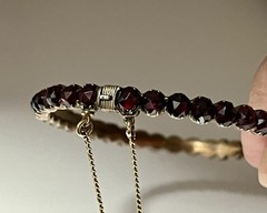 Antique Deep Burgundy Bohemian Garnet Bangle Bracelet with Safety Chain