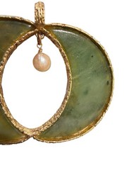 Vintage Swoboda Jade Pearl Pendant Crescent Moons Celestial Pumpkin