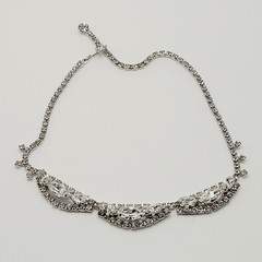 Elegant Swag Design Sparkling Rhinestone Silver Tone Art Deco Style Vtg Necklace