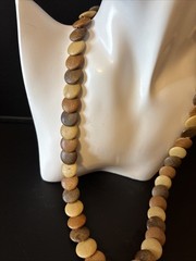 Vintage Exotic Wood Disc Bead Necklace 20” Retro Boho Bohemian