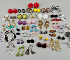 Vintage Clip Earrings Lot of 44 Mix Materials Enamel Lucite Glass Acrylic Stone