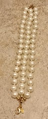 Premier Designs Faux Pearl Bracelet 3 Strand Classic Gold Tone Clasp 1990’s Vtg