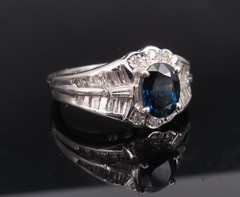 Vintage 1.07ct Deep Blue Sapphire & 0.48ct Diamond Platinum Ring Size 7