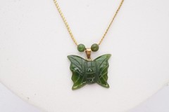 Vintage Gold Filled Jade Butterfly Pendant Necklace 17.75″