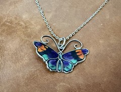 David-Andersen 925S Multi-Color Guilloche Enamel Butterfly Pendant Necklace 18”