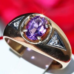 10k yellow gold ring 1.12ct amethyst diamond size 9.25 handmade 3.85gr N3112D