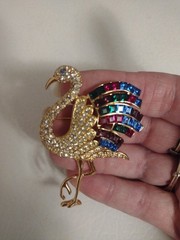 Vtg GIORGIO Gold tone Pave Duchess Of Windsor Flamingo Bird Brooch Pin Jewelry