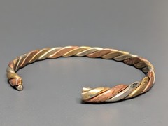 Copper Brass Silver Plated Cuff Bracelet Twisted Mixed Metal 7″ Vintage