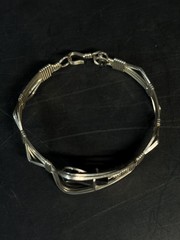 Vintage 950 Sterling Silver Black Onyx Wire Bracelet Handmade Modernist 5.5″
