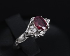 Vintage 0.68ct Intense Red Ruby & 0.08ct Diamond Platinum Handmade Ring Size 5