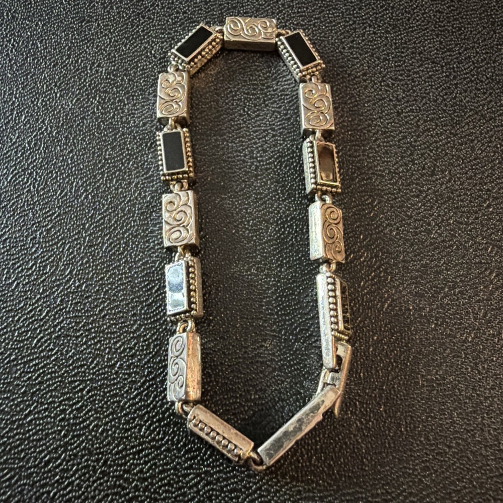 Silver Tone And Black Vintage Bracelet