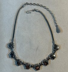 VTG Silver Tone Clear Rhinestone Choker Necklace & Screw Back Earrings Set 16.5”