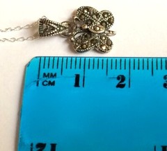 Vintage Sterling Silver Marcasite Butterfly Necklace 18″ Pendant Dainty Black