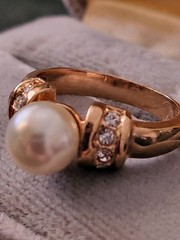 Vintage Goldtone Faux Pearl with Rhinestone Accents