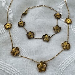 Vintage Gold Tone Flower Link Necklace & Bracelet Set Floral Statement
